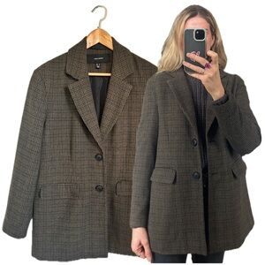 Vero Moda Houndstooth Grey Black Brown Recycled Wool Blend Knit Blazer Jacket
